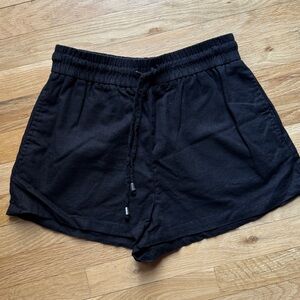 Zara Black Elastic-Waist Drawstring linen Shorts